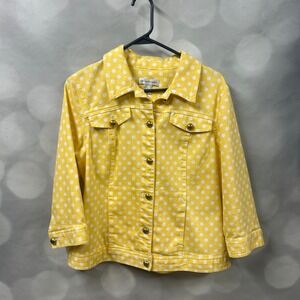 Christopher & Banks Yellow‎ Polka Dot Denim Jacket Medium